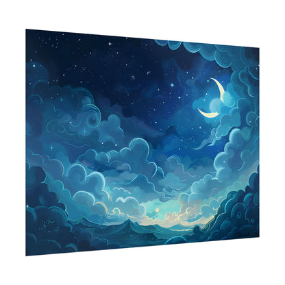 Whimsical Dreamy Night Sky: Bird in Flight Digital Art - Poster