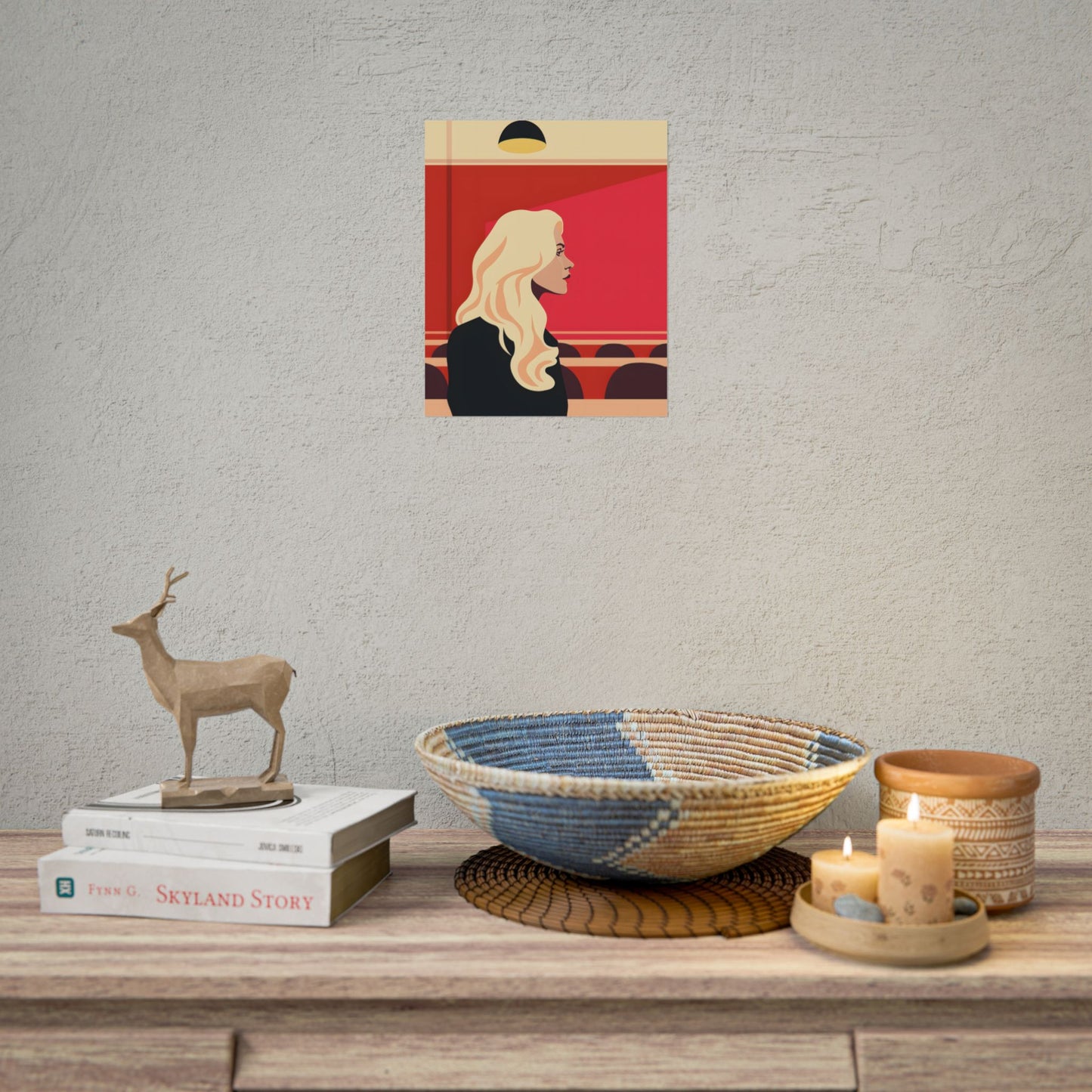 Minimalist Blonde Woman in Black Dress: Modern Art Poster - Poster