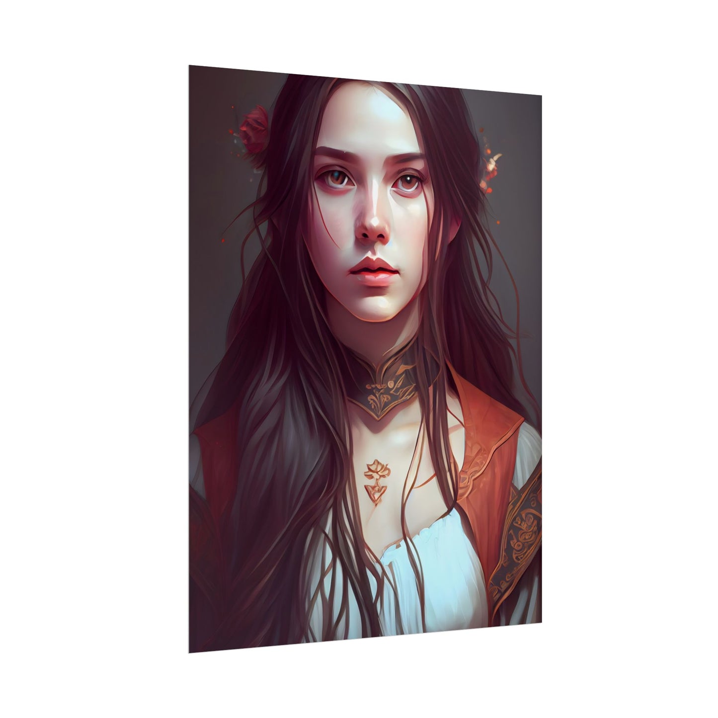 Sophisticated Female Portrait: Brown Hair Artwork in Focus - Poster