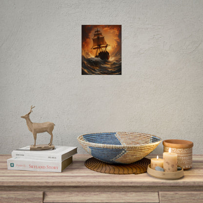 Majestic Storm Ship: Oil Painting Masterpiece - Poster