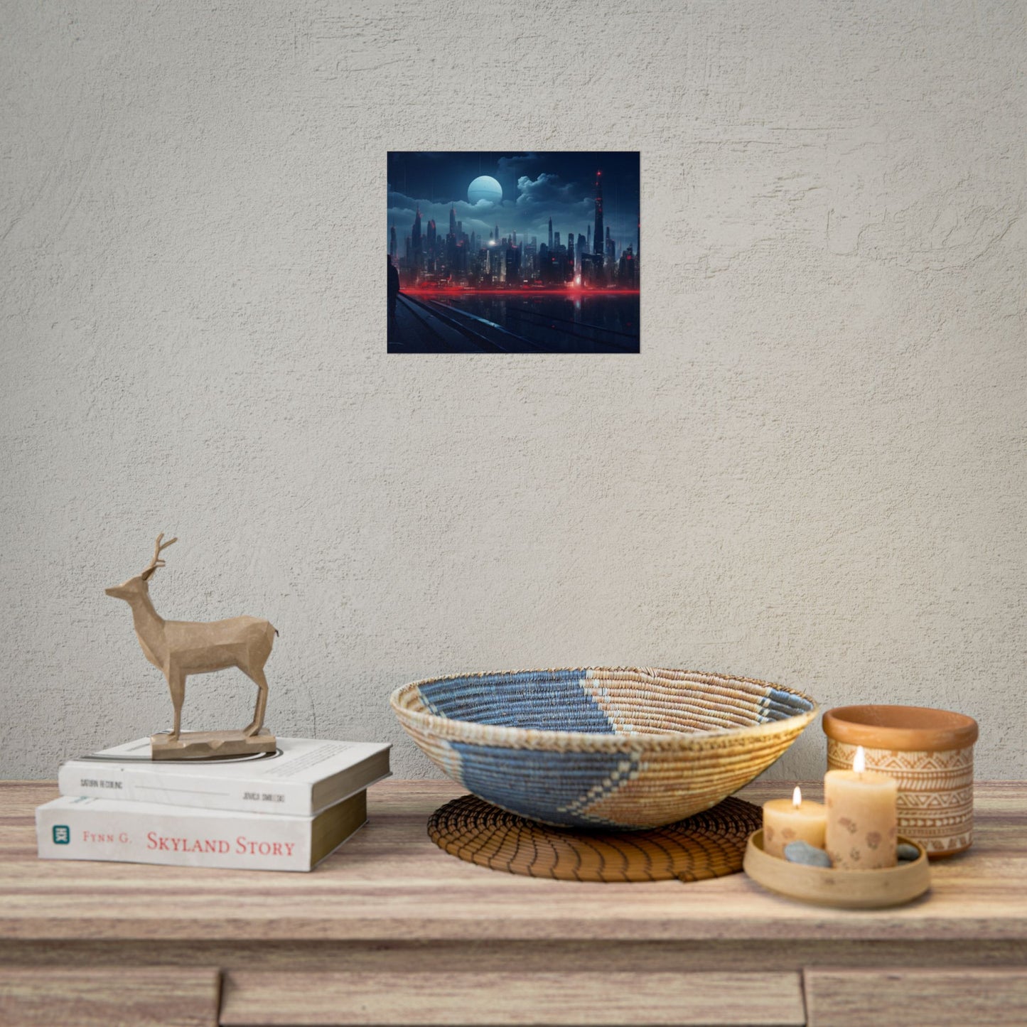 Melancholic Night: A Solo Figure in Cyberpunk Cityscape - Poster