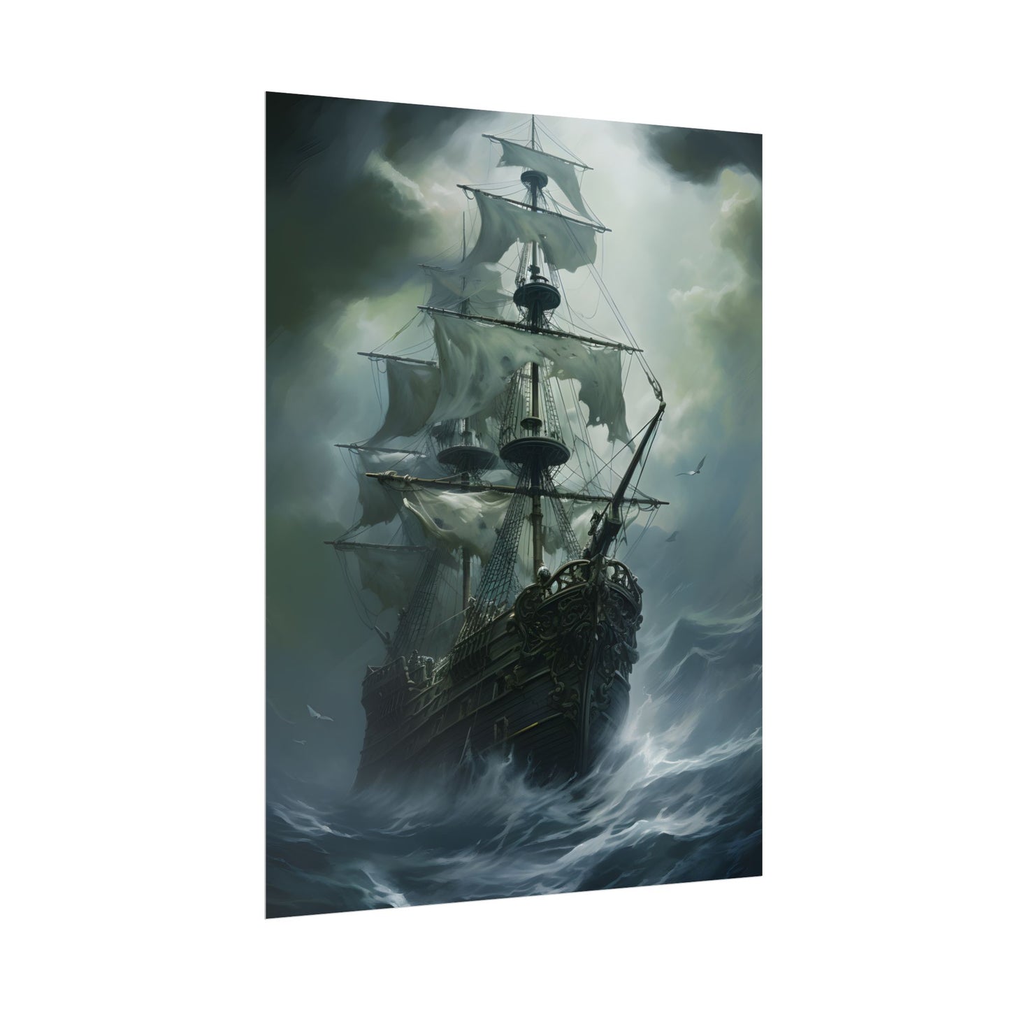 Surreal Pirate Ghost Ship Sailing Ocean - Poster