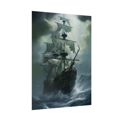 Surreal Pirate Ghost Ship Sailing Ocean - Poster