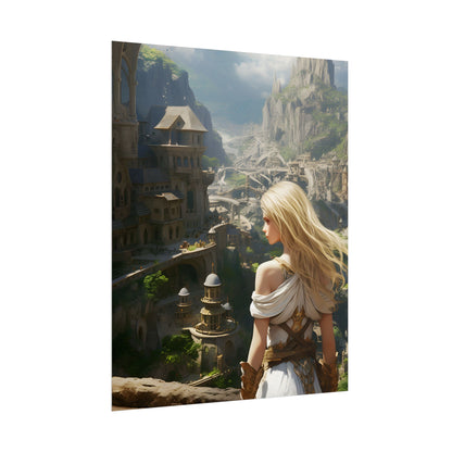 Dramatic Anime Blonde: Flying Female Digital Art - Poster