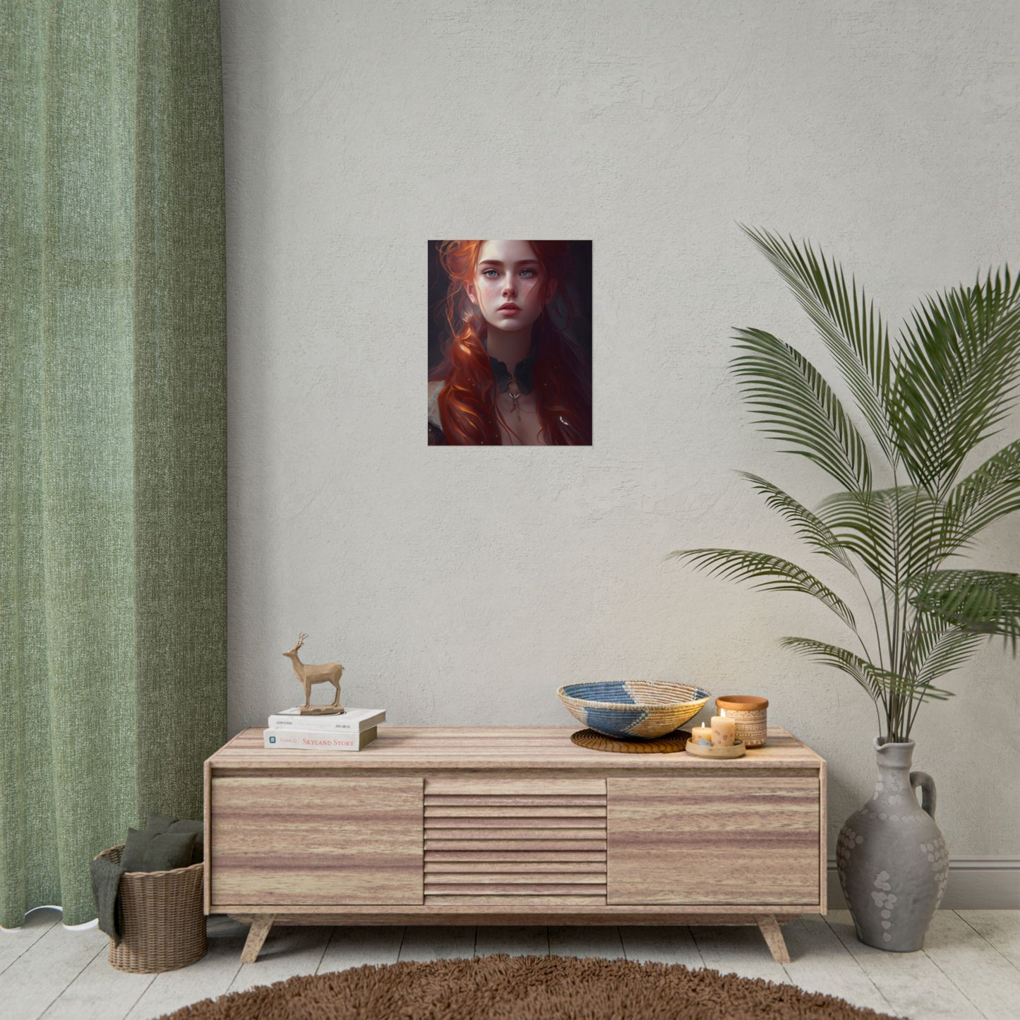 Elegant Redhead Portrait: Female Artwork in Dress - Poster