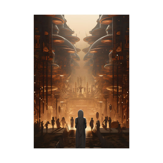 Futuristic Tribal Gathering: Vibrant Colors Digital Artwork - Poster