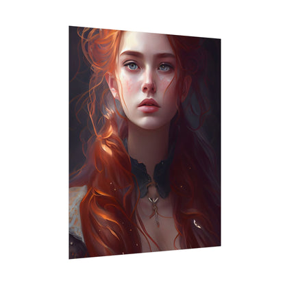 Elegant Redhead Portrait: Female Artwork in Dress - Poster