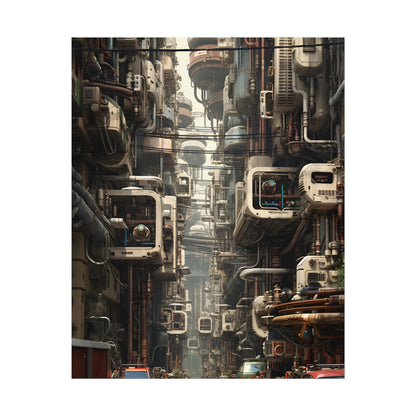 Steampunk Post-Apocalyptic City: Nighttime Digital Artwork - Poster