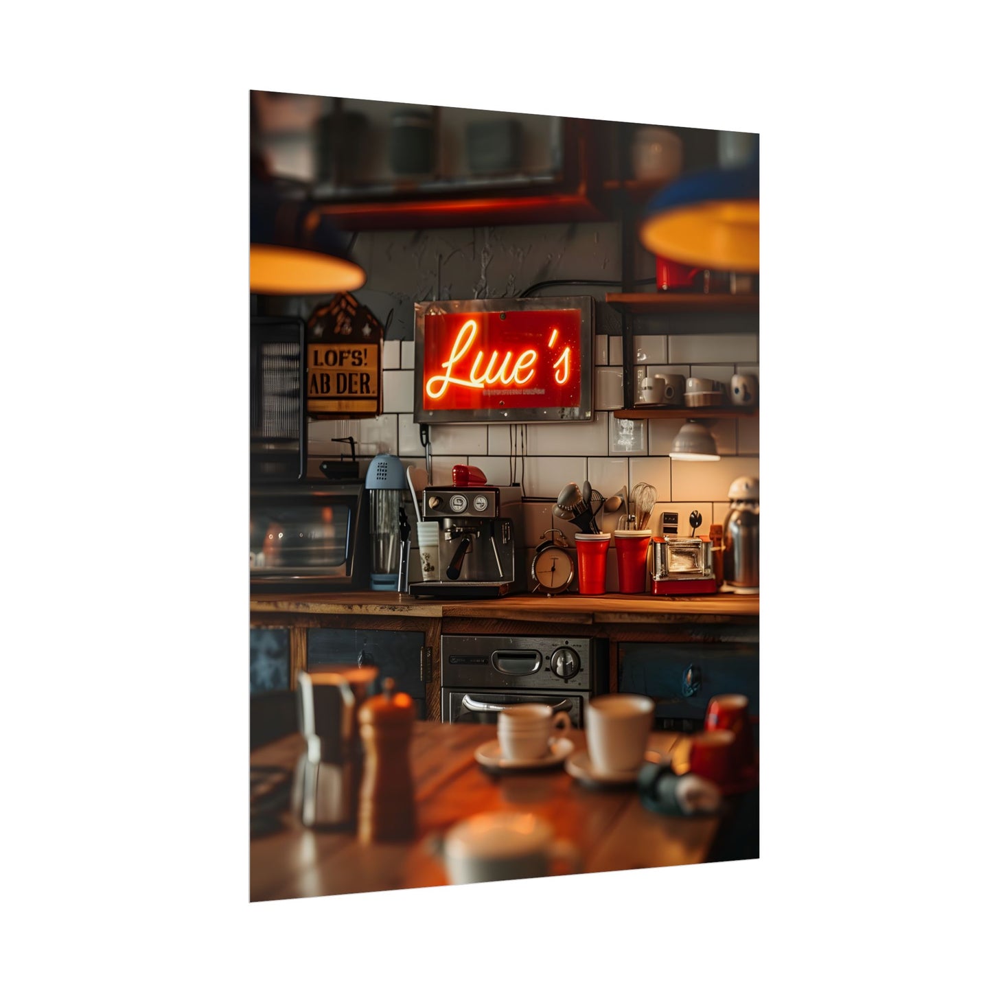 Cozy Retro Kitchen Artwork: Lukes Diner Sign Digital Art - Poster