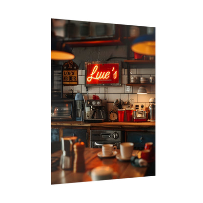 Cozy Retro Kitchen Artwork: Lukes Diner Sign Digital Art - Poster