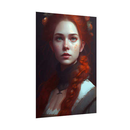Astonishing Redhead Portrait: Elegant Young Woman in Dress - Poster