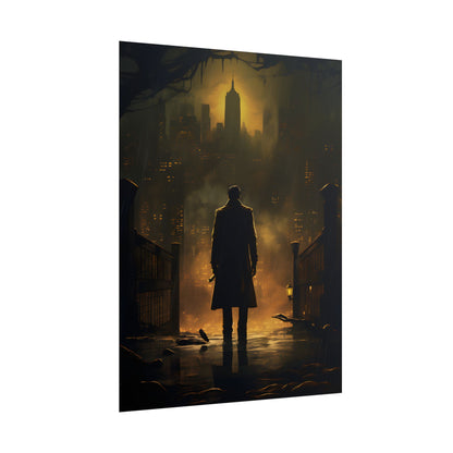 Urban Fantasy Detective: Moody City Skyline Reflection - Poster