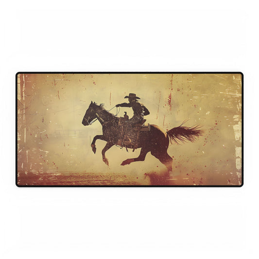 Bucking Bronc Action: Cowboy Riding in a Retro Rodeo Scene - Artwork - Desk Mat