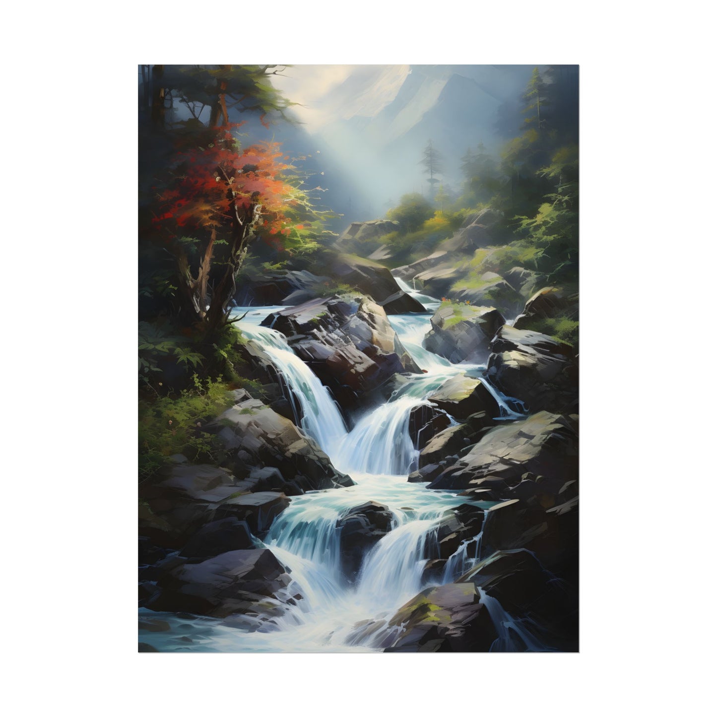 Breathtaking Waterfall: Oil Painting Masterpiece - Poster