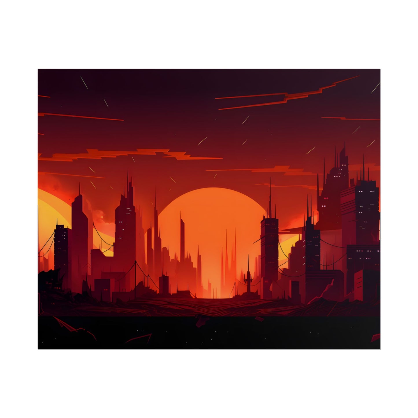 Cyberpunk Cityscape: Burning Nighttime Digital Art - Poster