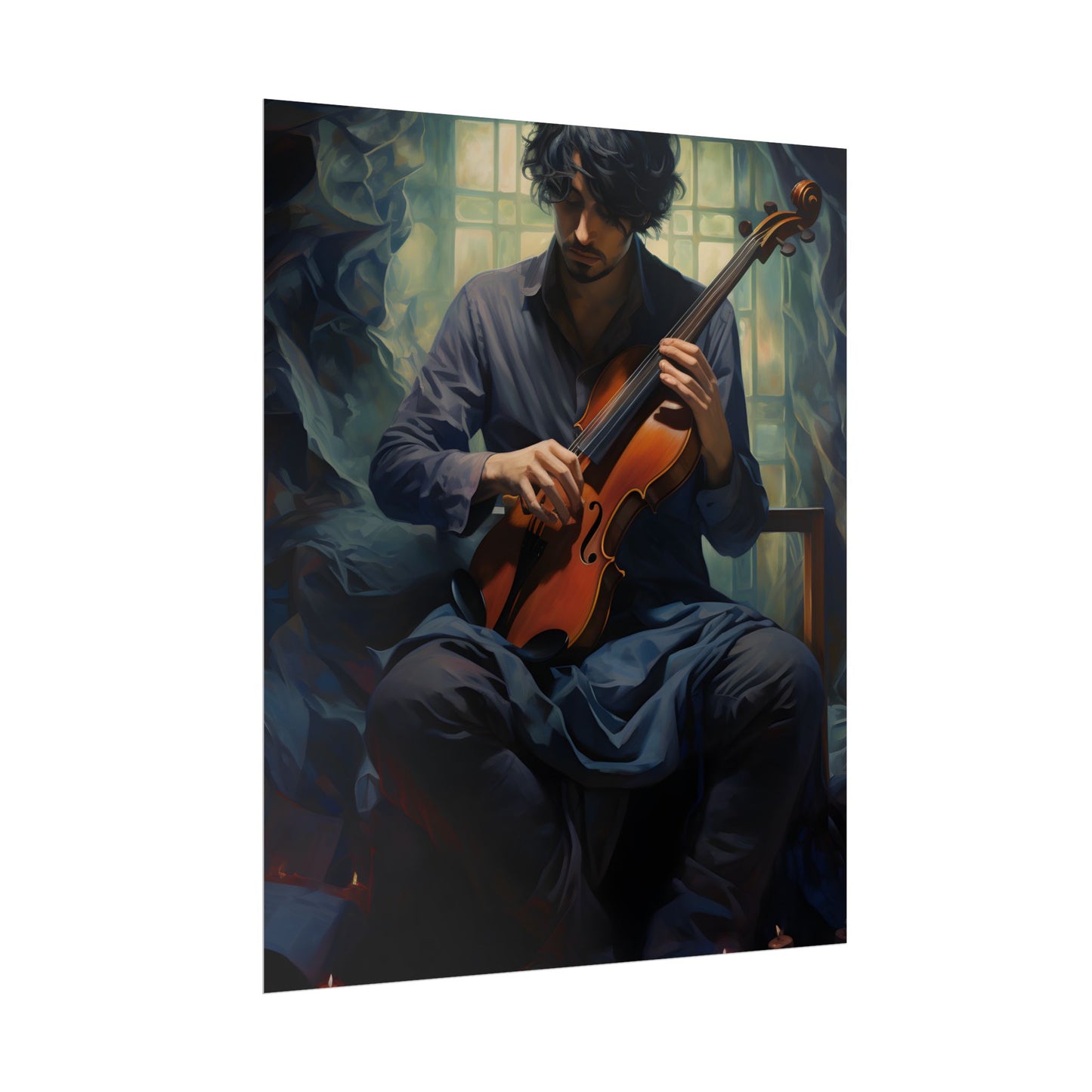 Mysterious Musician: Intimate Guitar Portrait - Poster