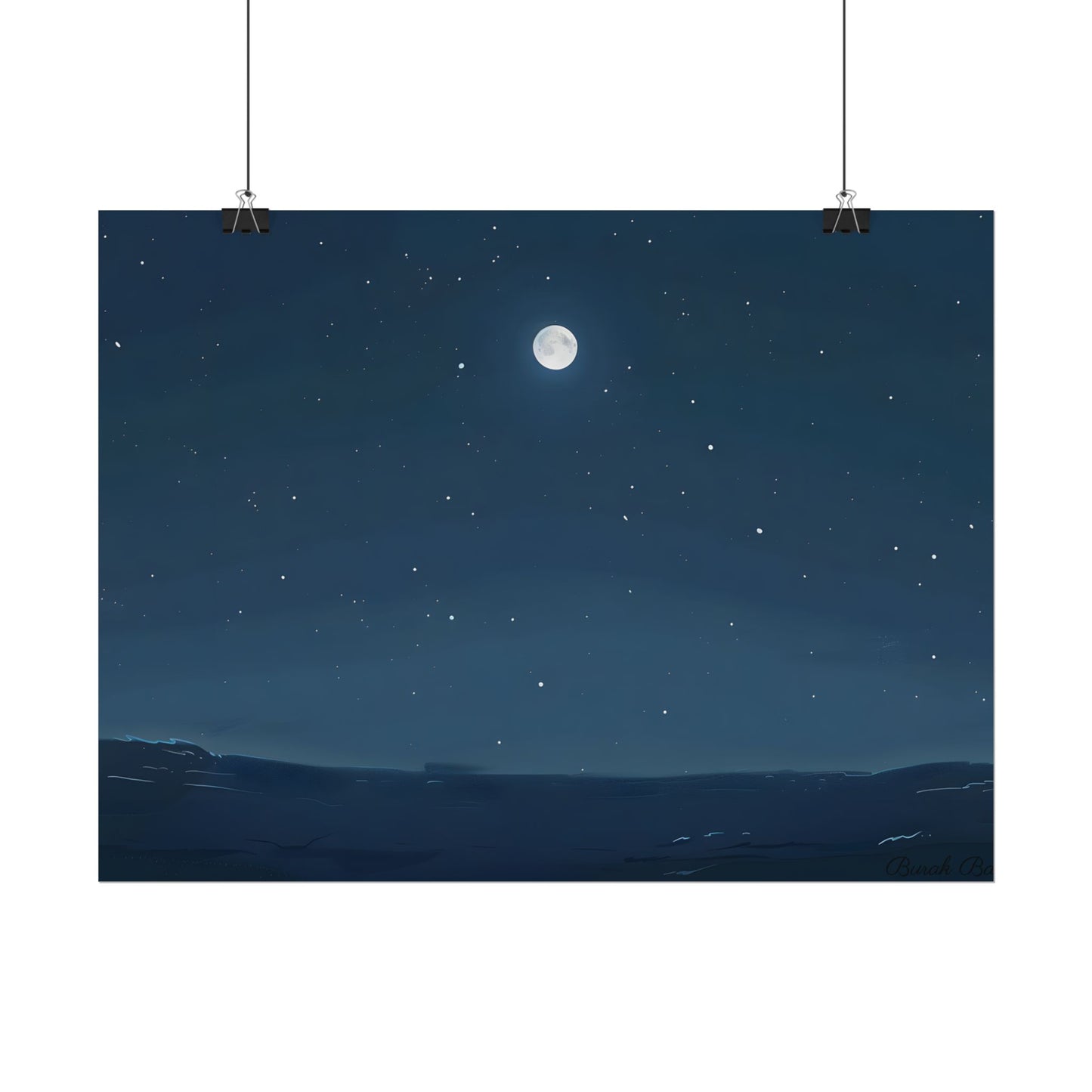 Starry Night Sky: Minimalist Beauty in Blue - Poster