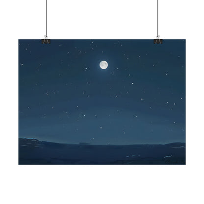 Starry Night Sky: Minimalist Beauty in Blue - Poster