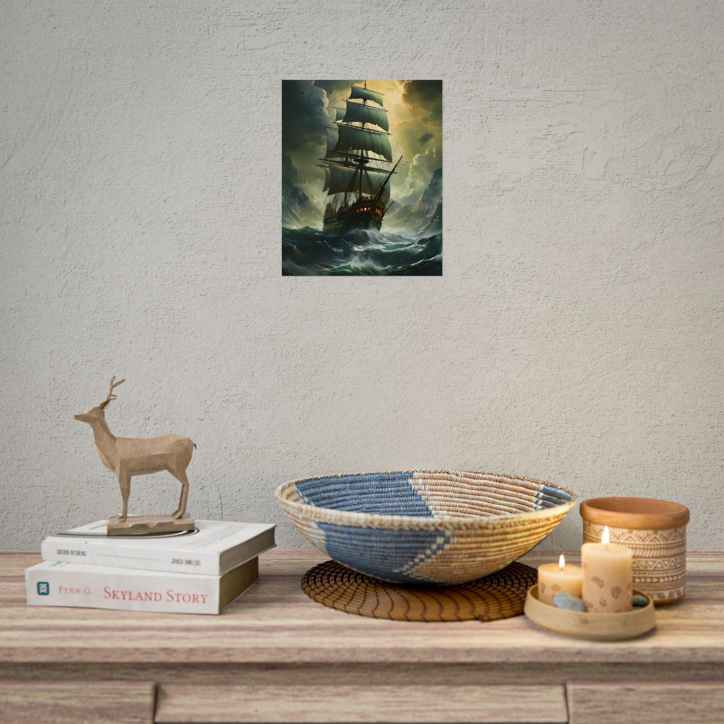 Green Realism: Majestic Ship Oil Painting - Poster