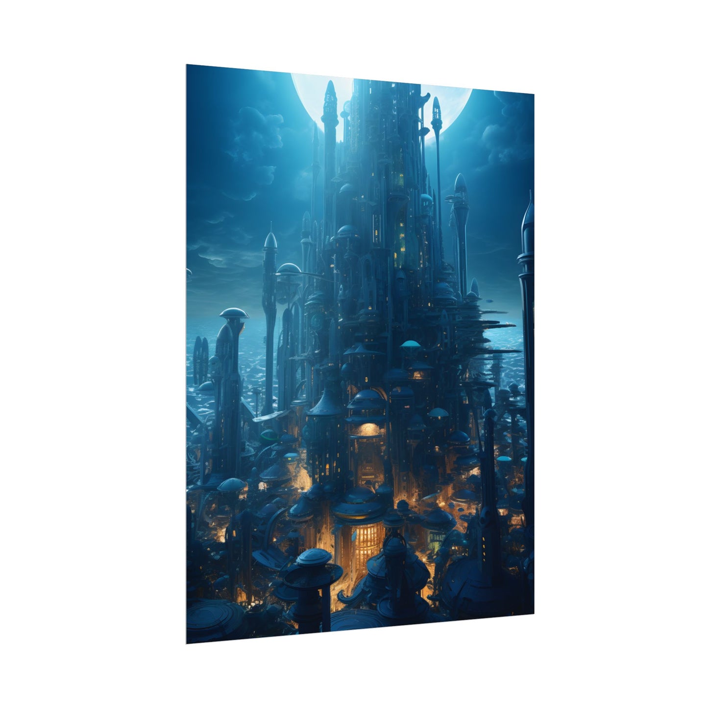 Underwater Futuristic Cityscape: Close Up Digital Artwork - Poster