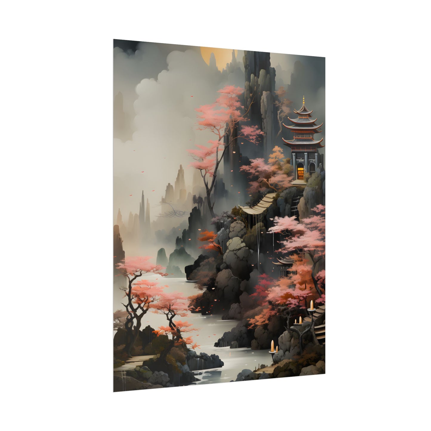 Vibrant Landscape in Moss Green: Ash Magenta Artwork - Poster