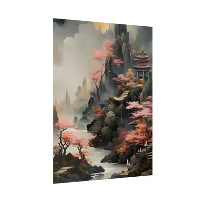 Vibrant Landscape in Moss Green: Ash Magenta Artwork - Poster