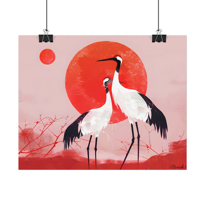 Peaceful Crane Sanctuary: Serene Landscape Nature Art - Poster