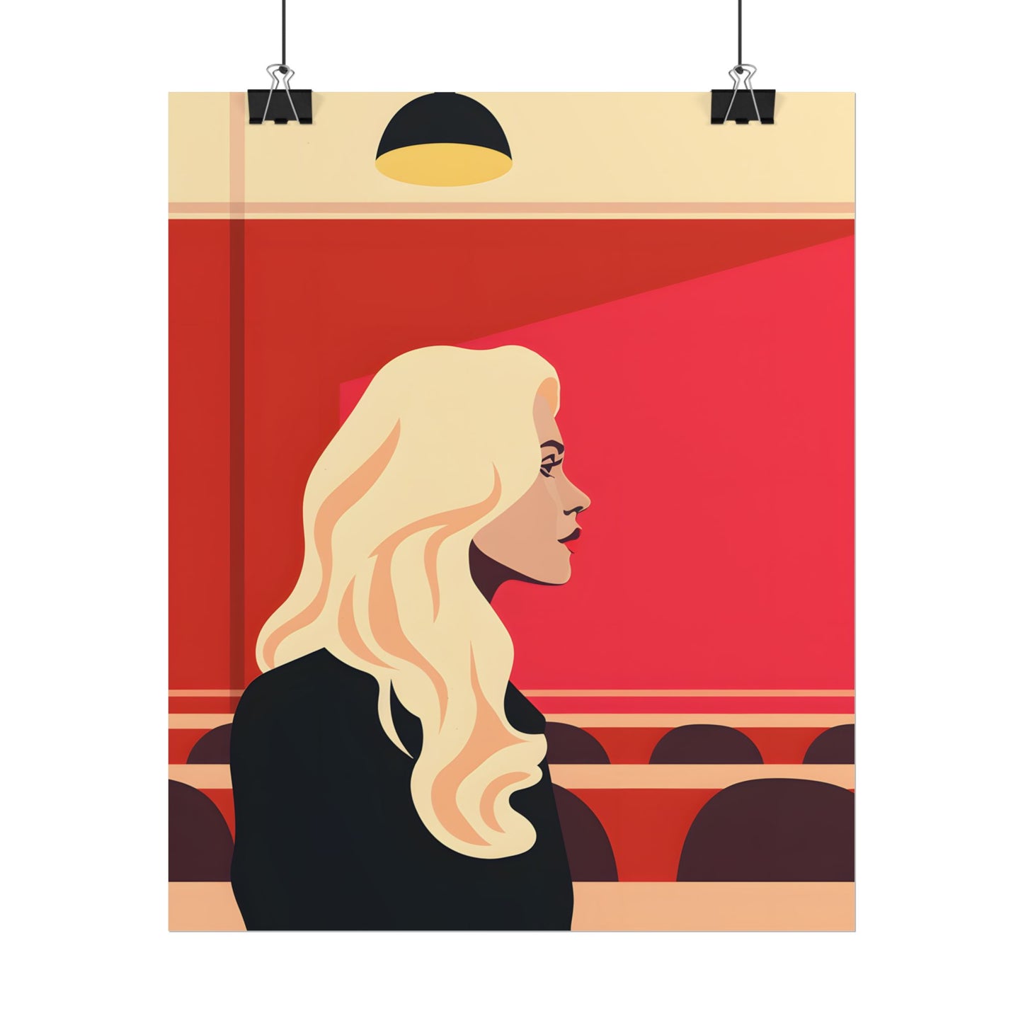 Minimalist Blonde Woman in Black Dress: Modern Art Poster - Poster