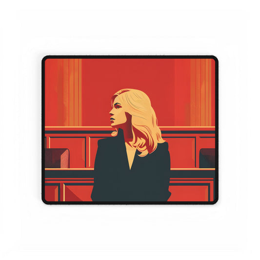 Elegant Woman in White: Modern Art Portrait - Desk Mat
