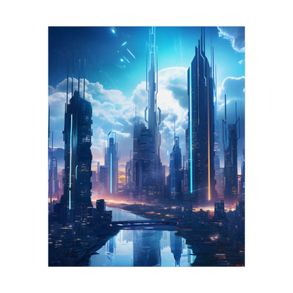 Dark Future Cityscape: Cyberpunk Dystopia Neon Artwork - Poster