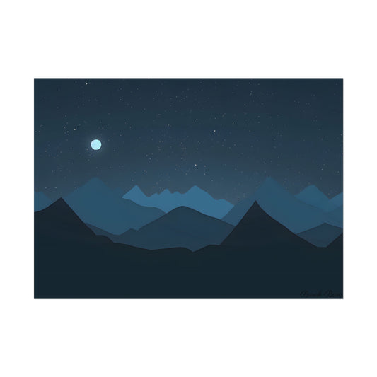 Minimalist Night Sky: Black Artwork with Mountain Silhouette - Poster