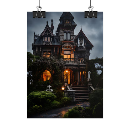 Spooky Victorian Mansion: Atmospheric Haunted Artwork - Poster