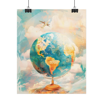 Vintage Globe with 80 Iconic Landmarks: Educational Artwork - Poster