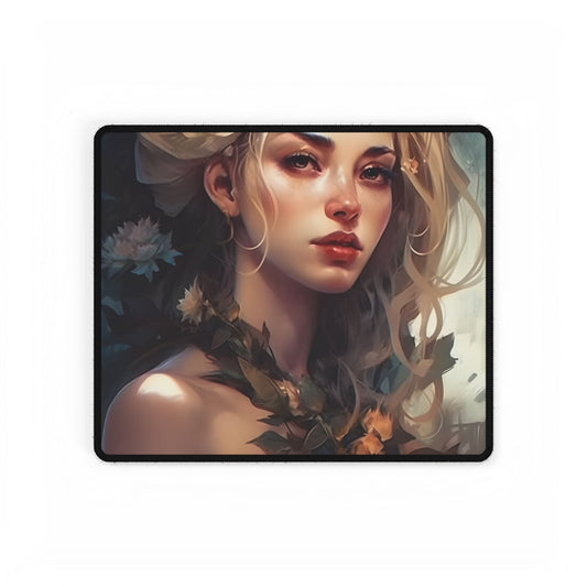 Dramatic Blonde Portrait: Red Hues Digital Art - Desk Mat
