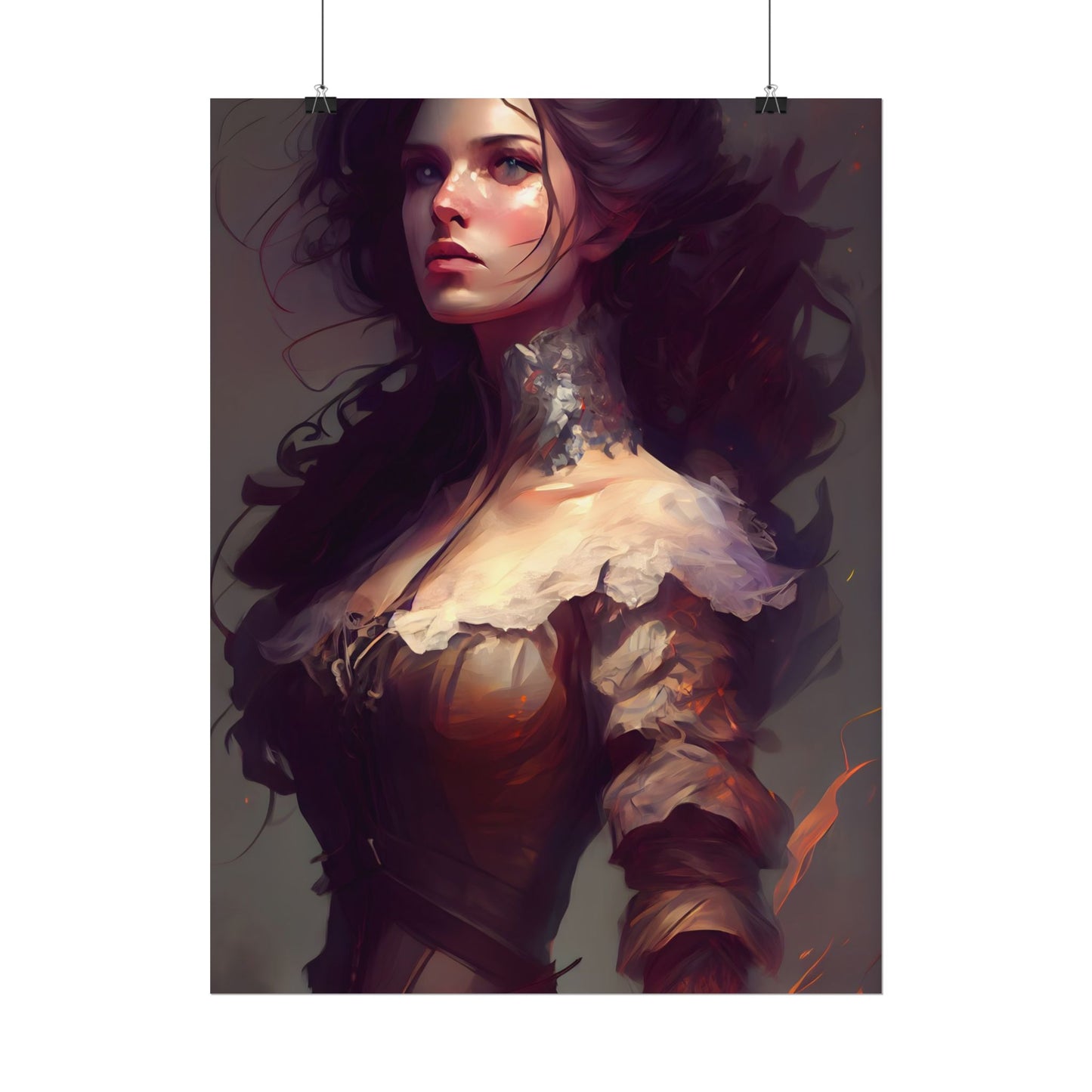 Lovely Brown Hair Portrait: Stunning Female Art - Poster