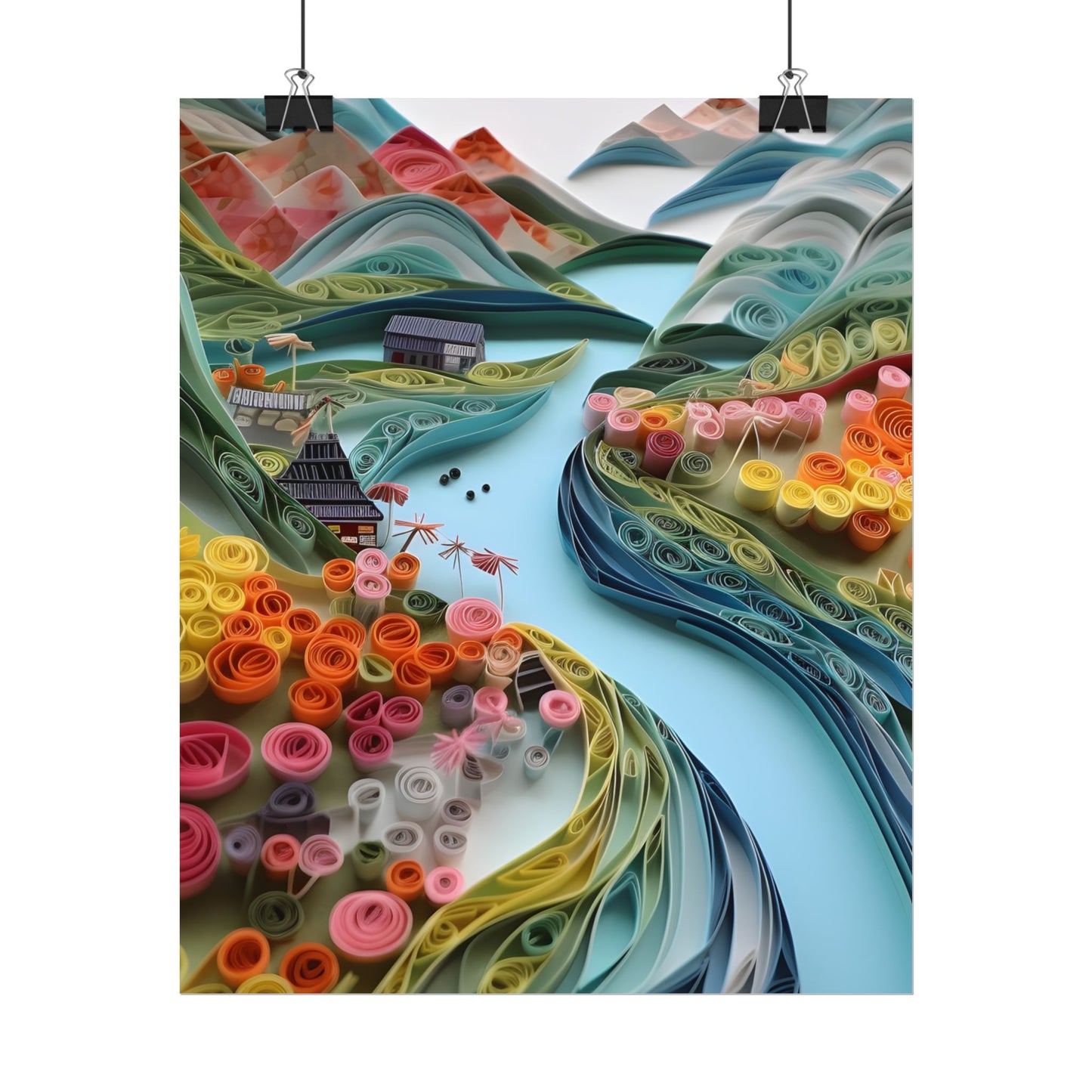Paper Quilled Island Landscape: Handmade Artwork Photo - Poster