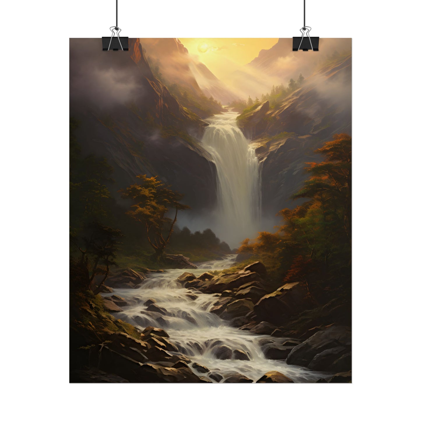 Breathtaking Waterfall: Nature's Beauty in Oil Painting - Poster