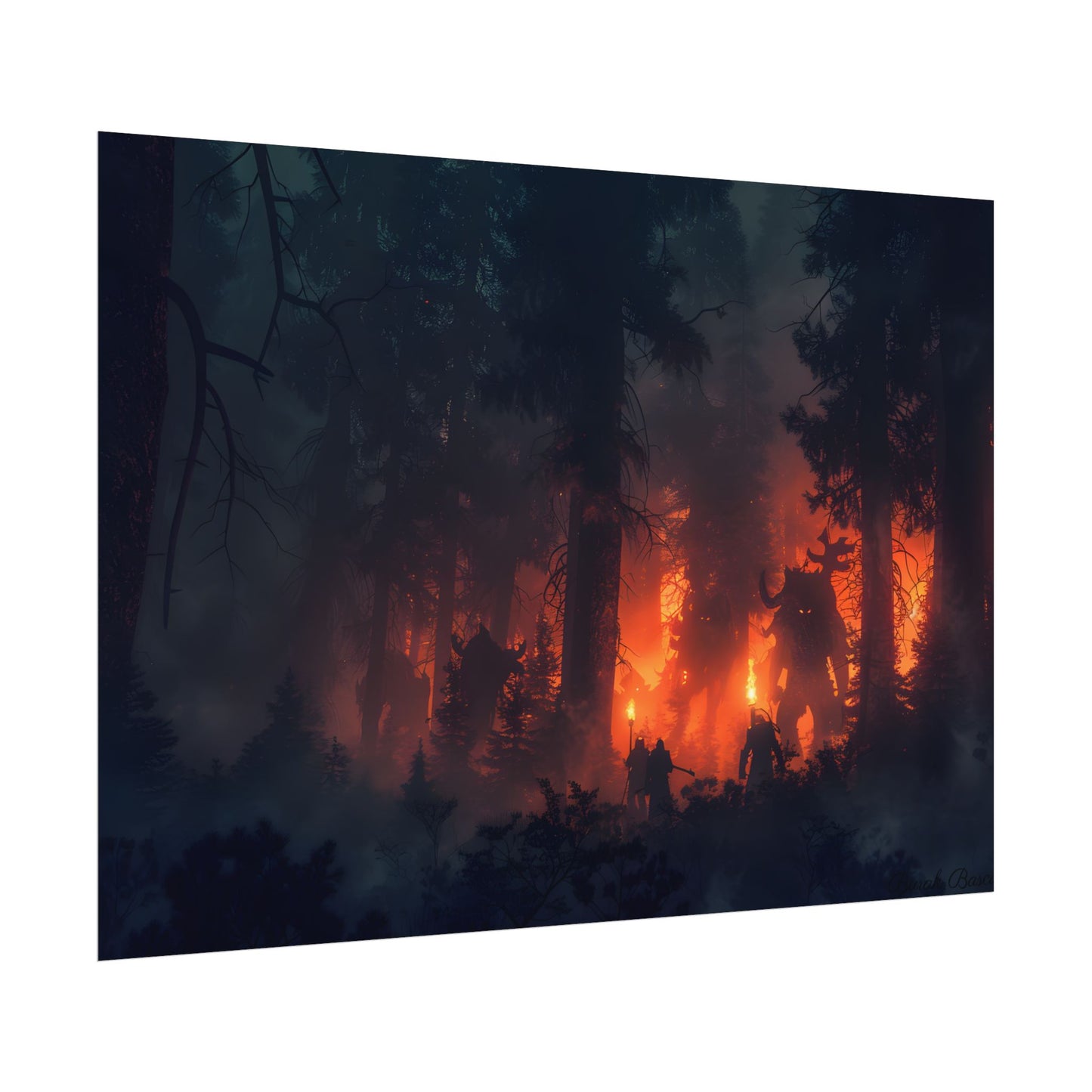 Misty Sunset Gathering: A Group in Nature's Embrace - Poster