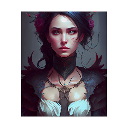 Enchanting Female Portrait: Elegant Black Dress Artwork - Poster