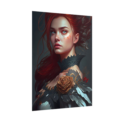 Stunning Redhead in Formal Dress: Elegant Portrait - Poster