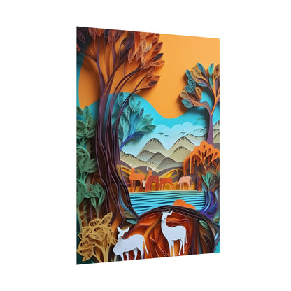 Vibrant African Landscape: Eye-Catching Paper Quilling Art - Poster