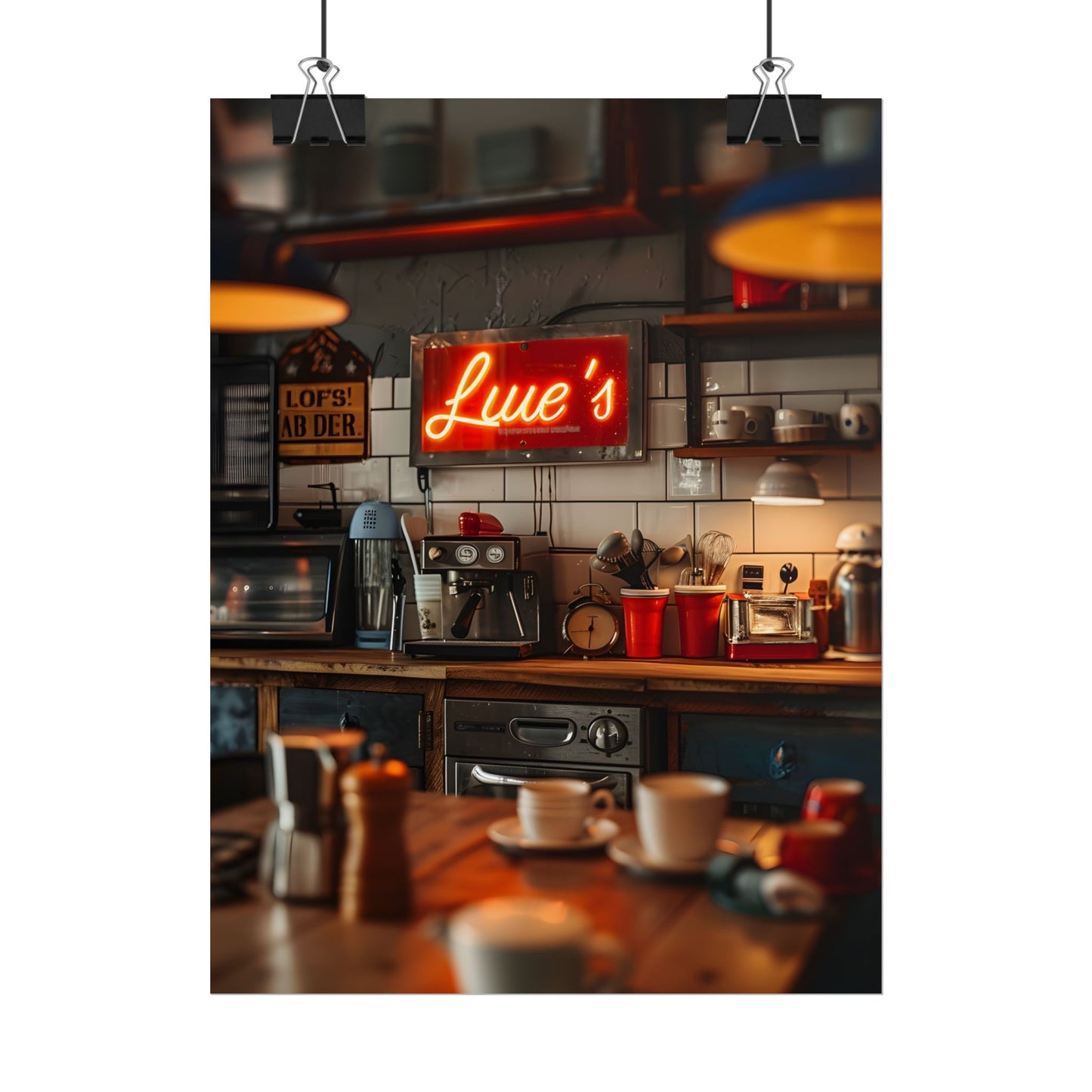 Cozy Retro Kitchen Artwork: Lukes Diner Sign Digital Art - Poster