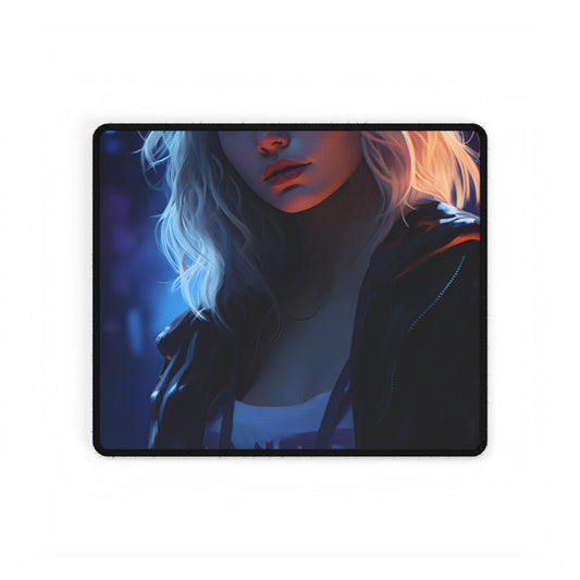 Blonde Portrait: A Teen's Cyberpunk Moment - Desk Mat