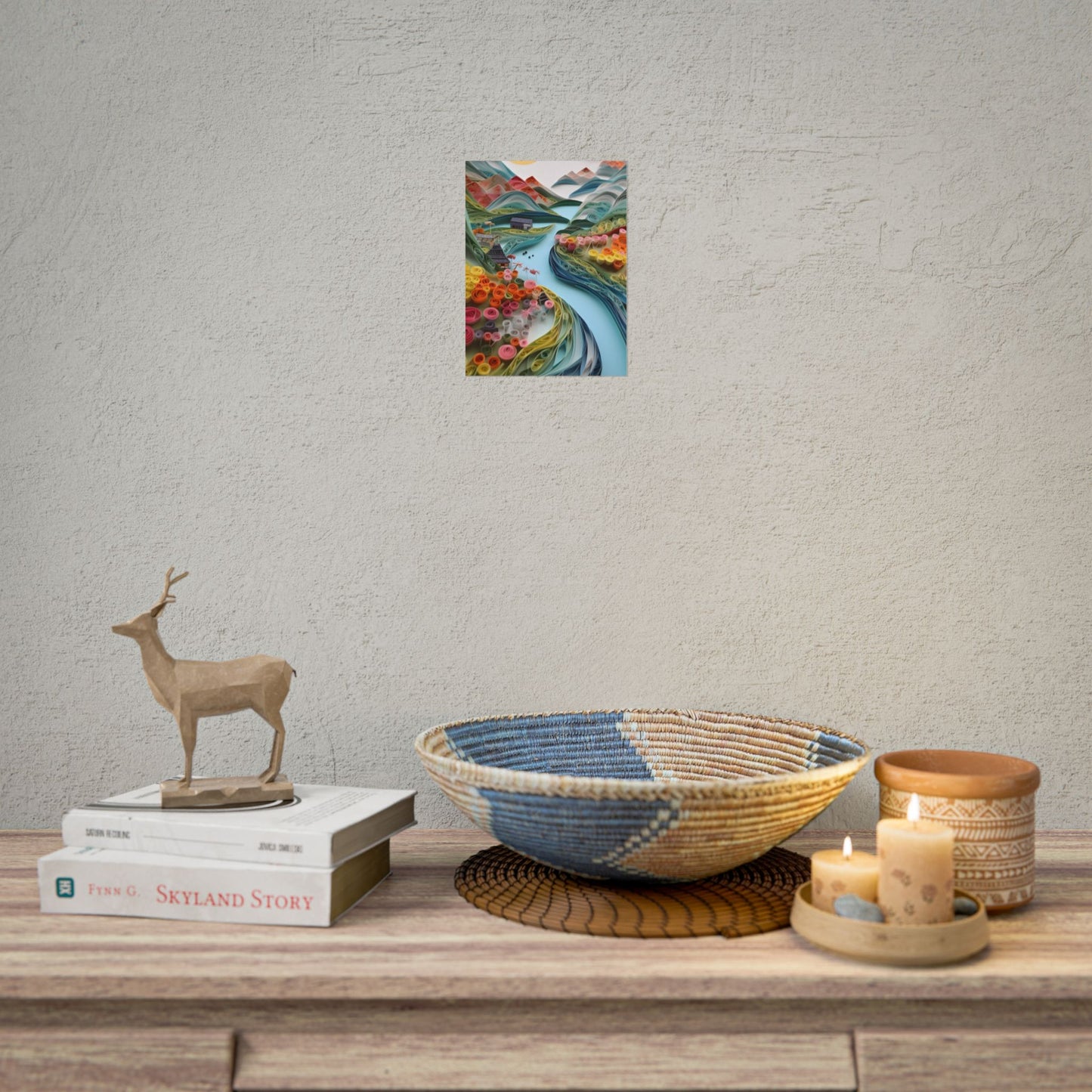 Paper Quilled Island Landscape: Handmade Artwork Photo - Poster