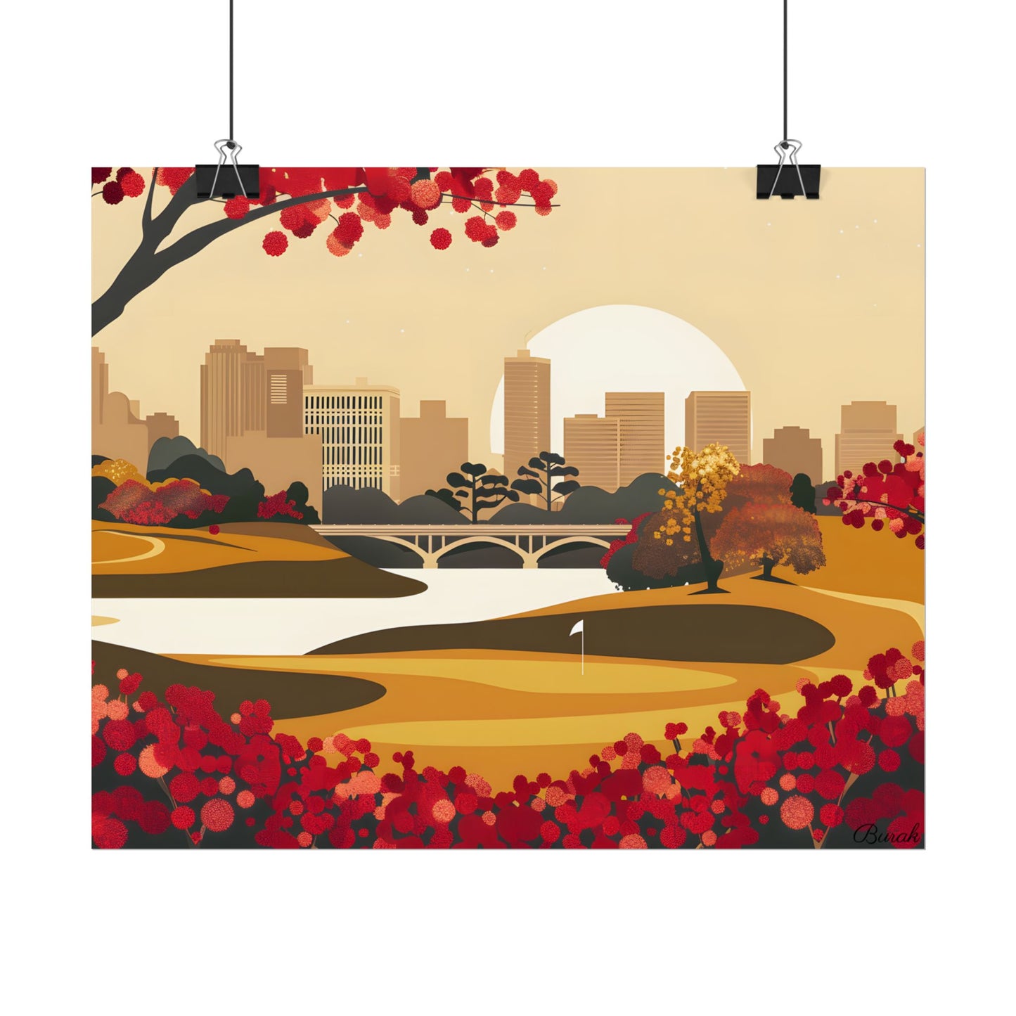 Retro Golf Illustration: Classic Course Scene - Poster