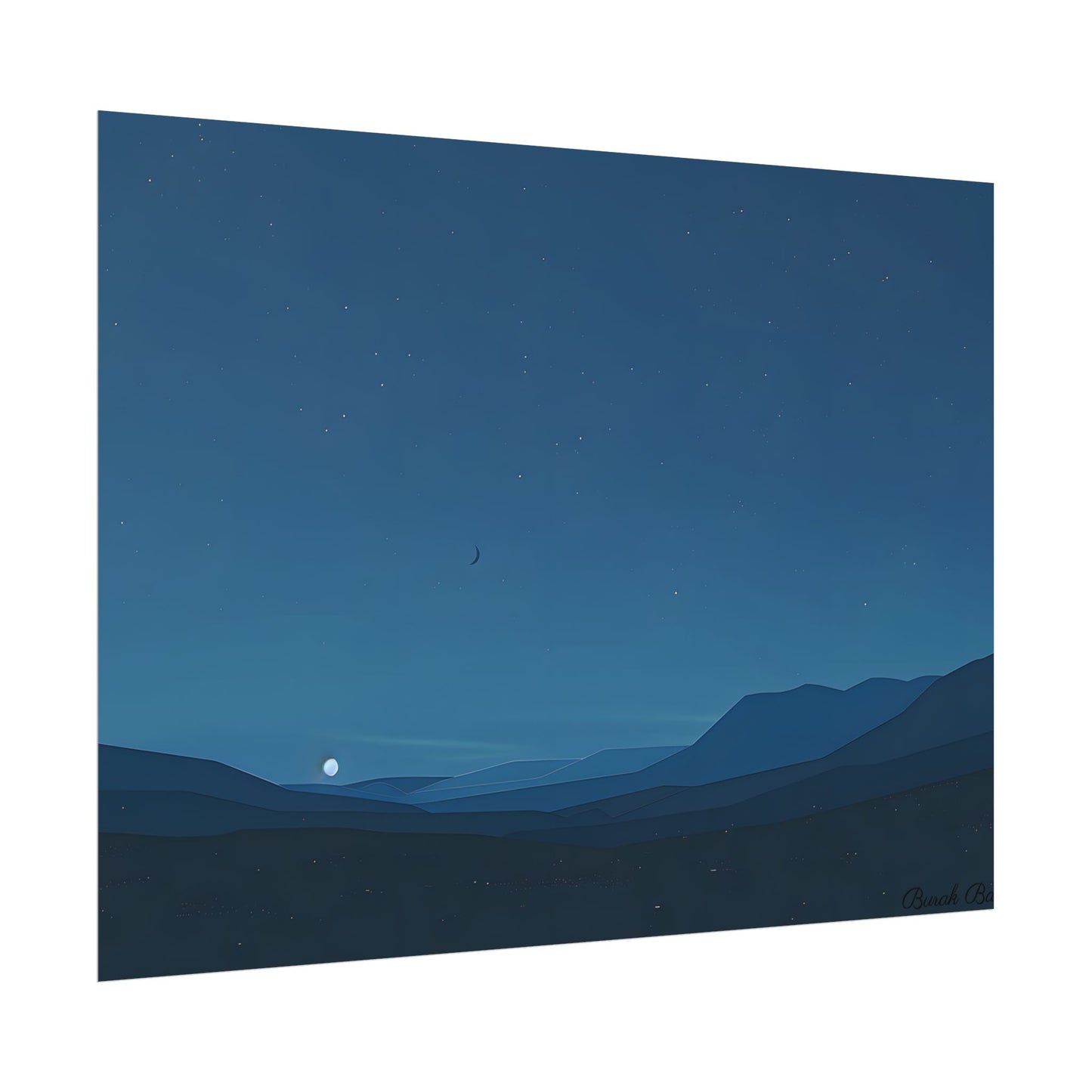 Minimalist Night Sky: Stars and Crescent Moon Art - Poster