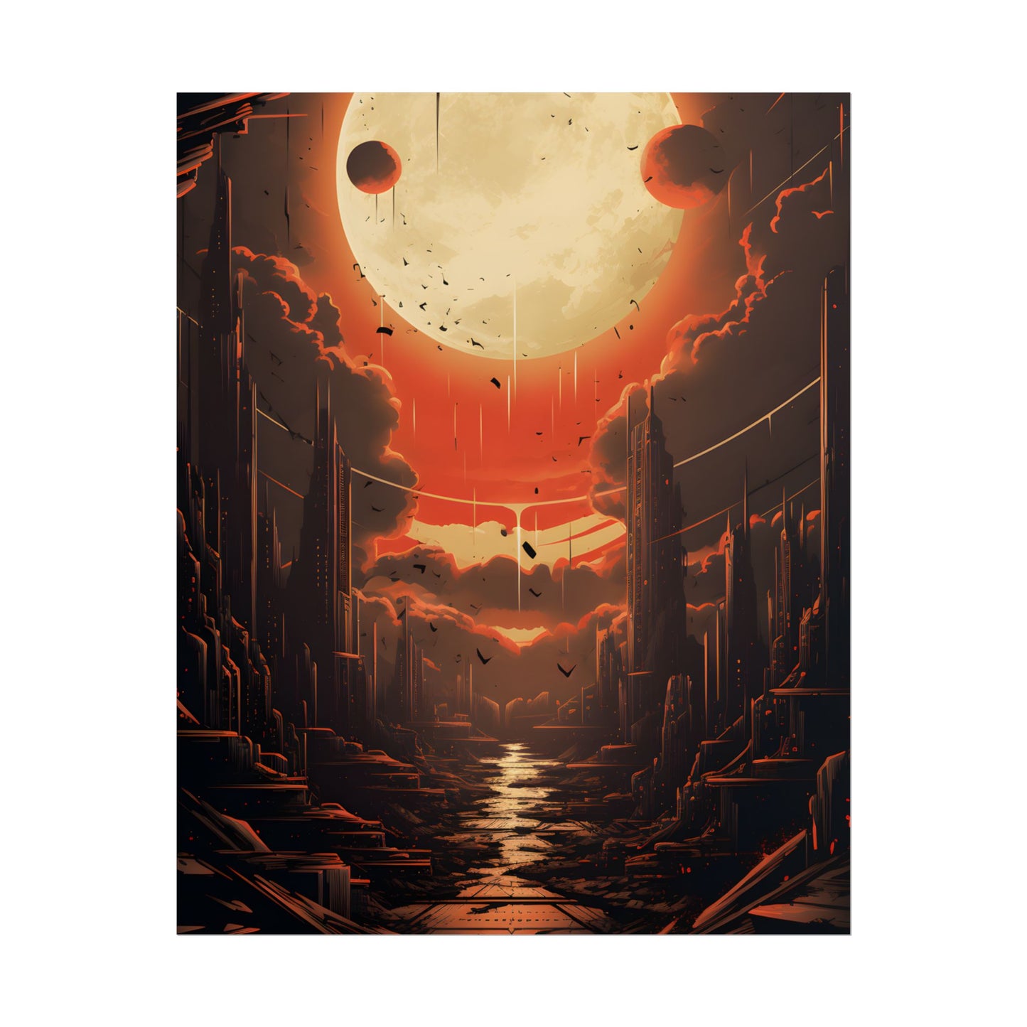 Cyberpunk Night Cityscape: Neon Lights Digital Artwork - Poster