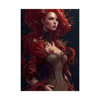 Red Hair Portrait: Elegant Female in Black Dress - Poster