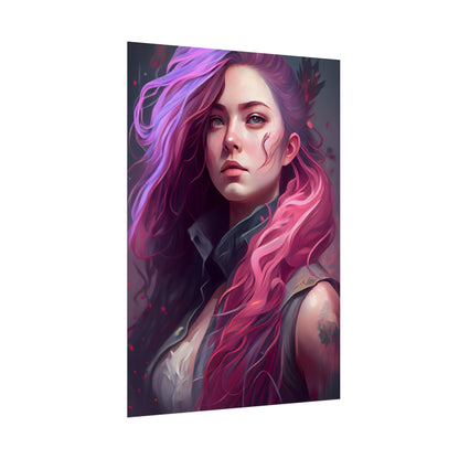 Astonishing Female Portrait: Stylized Pink Hair Artwork in Dre - Poster