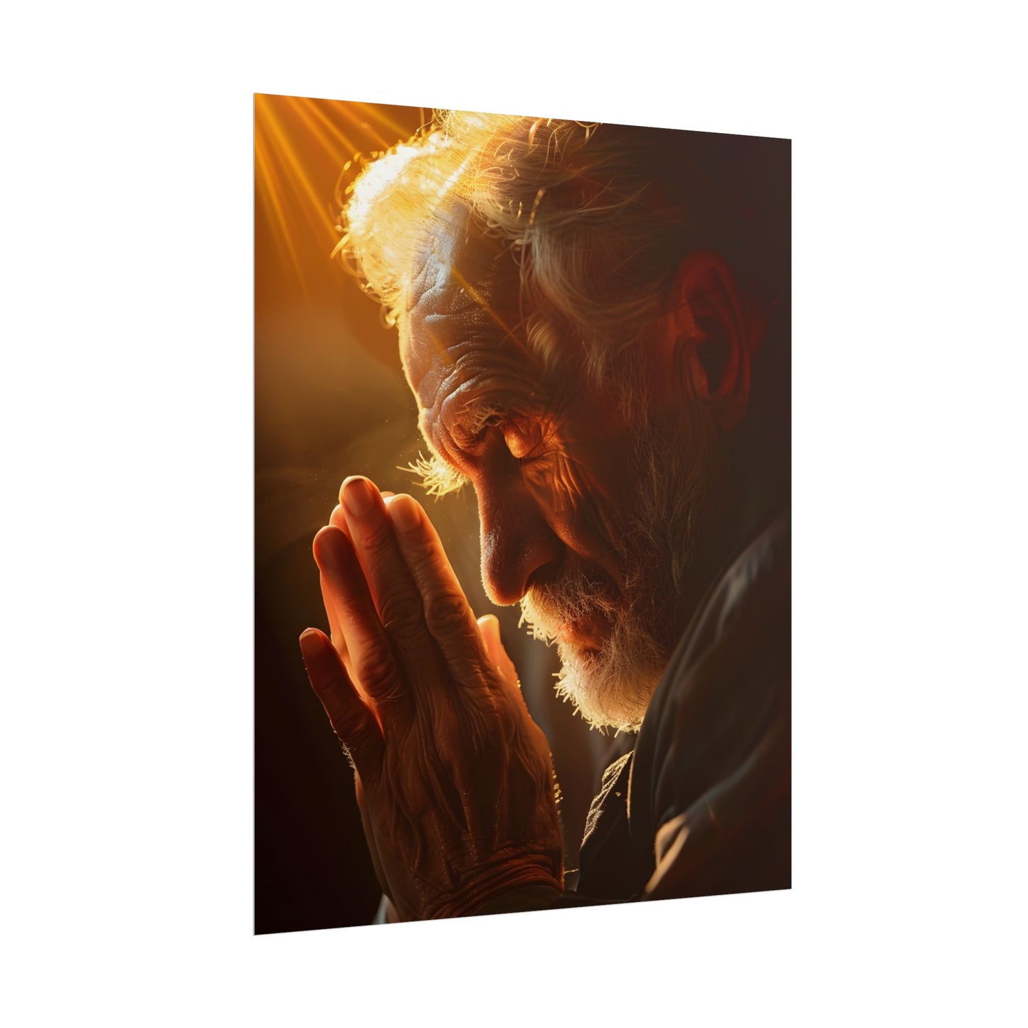 Serenity in Prayer: Elderly Man's Quiet Moment - Poster